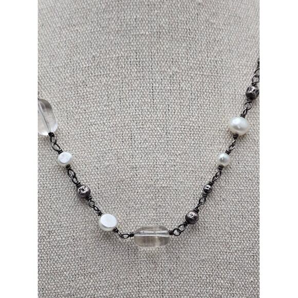 Silpada Sterling Silver 925 Freshwater Pearl & Quartz Beaded Necklace - Picture 4 of 7